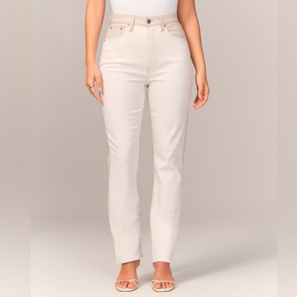 Abercrombie & Fitch Denim - Abercrombie & Fitch Slim Straight Ultra High Rise Faux Leather Denim Jeans 34-18